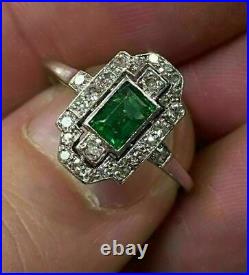 3Ct Emerald Vintage Engagement Wedding Antique Art Deco Ring 925 Sterling Silver