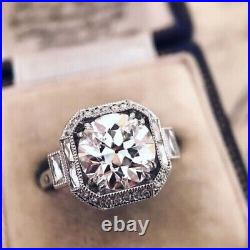 3Ct Lab Created Diamond 14k White Gold Over Art Deco Vintage Engagement Ring 7 8