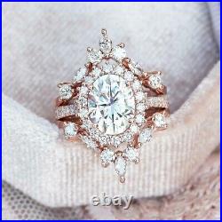 3Ct Oval Cut Simulated Diamond Art Deco Vintage Bridal Ring 14k Rose Gold Plated