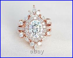 3Ct Oval Cut Simulated Diamond Art Deco Vintage Bridal Ring 14k Rose Gold Plated