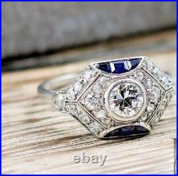 3Ct Round Cut Diamond Art Deco Vintage Women Bridel Ring 14K White Gold Plated