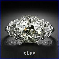 3Ct Round Cut Moissanite Art Deco Vintage Engagement Ring Solid 14K White Gold