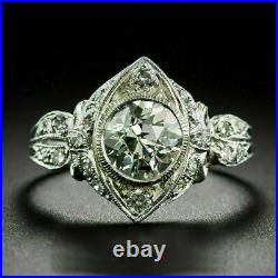 3Ct Round Cut Moissanite Perfect Art Deco Engagement Ring 14K White Gold Finish