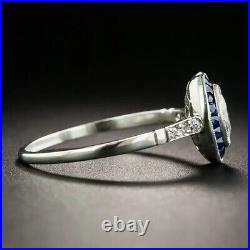 3Ct Vintage Real Moissanite Marquise Calibre Sapphires Art Deco Engagement Ring