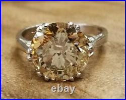 4.02ct. Platinum art deco filigree Engagement ring natural champagne diamond