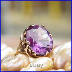 4 Ct Amethyst Created Art Deco Ring Vintage Cocktail Ring 14k Yellow Gold Over