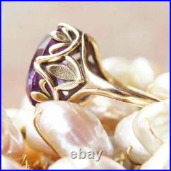 4 Ct Amethyst Created Art Deco Ring Vintage Cocktail Ring 14k Yellow Gold Over