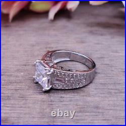 4Ct Art Deco Princess Cut Vintage Engagement Wedding Ring 14K White Gold Plated
