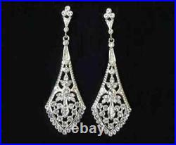 4Ct Lab Created Diamond Art Deco Vintage Dangle Earrings 14K White Gold Finish