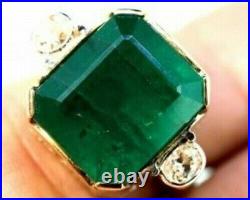 5.50Ct Lab-Grown Green Emerald Art Deco Vintage Wedding Ring 14K Yellow Gold FN