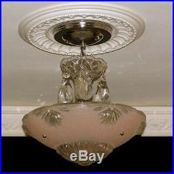 581 Vintage antique Glass Ceiling Light Lamp Fixture Chandelier art deco pink