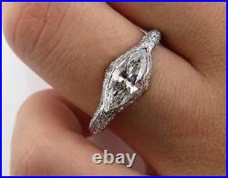 5Ct East West Marquise Cut Diamond Vintage Engagement Ring 14K White Gold Over