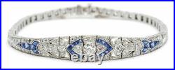 5Ct Round Vintage Art Deco Lab Created White & Blue Diamond Bracelet 925 Silver