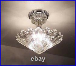 654 Vintage arT Deco Ceiling Light Lamp Fixture Glass Starburst