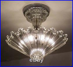 654 Vintage arT Deco Ceiling Light Lamp Fixture Glass Starburst