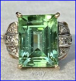 7.83ct Green Tourmaline Diamond 18K Rosy Yellow Gold Vintage Art Deco Ring 5.25