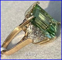 7.83ct Green Tourmaline Diamond 18K Rosy Yellow Gold Vintage Art Deco Ring 5.25