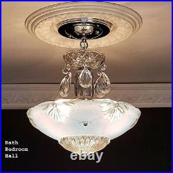 790b Vintage antique arT Deco Glass Shade Ceiling Light Lamp Fixture Chandelier