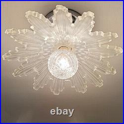 873b Vintage Antique arT Deco Starburst Ceiling Light Glass Shade Lamp fixture