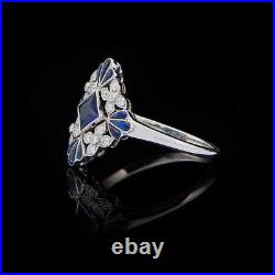 925 Argentium Silver Art Deco Vintage Style Beautiful Women's Lab Created Ring