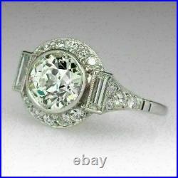 925 Silver Art Deco 3.10 Ct Round Cut White Diamond Antique Vintage Wedding Ring