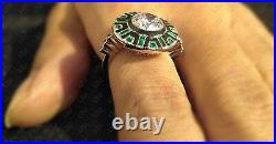 925 Sterling Silver 1.8 Ct Round Vintage Art Deco Enamel Engagement Ring