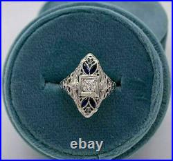 925 Sterling Silver Vintage Art Deco Navette Shaped Plaque Ring 1.2 Ct Diamond