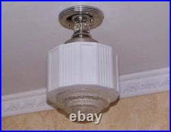 956 Vintage arT Deco Glass Shade Ceiling Light Fixture hall entry bath 4 tiered
