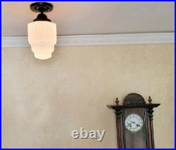 966b Vintage antique aRT DEco Ceiling Light Glass Lamp Fixture HALL BATHroom