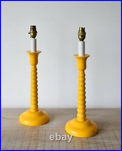 A Stylish Pair of Vintage Bobbin Candlestick Brass Hall Bed Side Table Lamps
