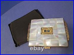 AGME Art Deco Mother of Pearl Powder Compact Vintage Monogrammed JD Switzerland
