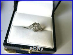 ANTIQUE 18K WHITE GOLD FILIGREE RING with FINE DIAMOND, ART DECO, 1920's