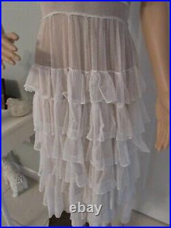 ANTIQUE 1920's SPOTTED FRENCH NET LACE With RUFFLES DRESS. PXS