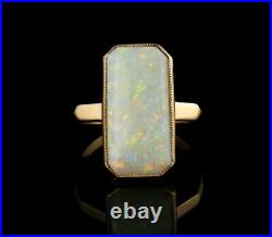 ART DECO VINTAGE FINE NATURAL 4.0ct AUSTRALIAN OPAL SOLID 14K YELLOW GOLD RING