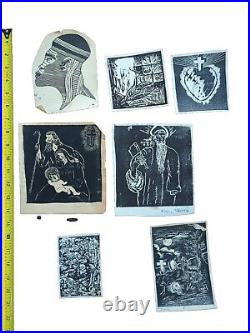 ART DECO WPA Vintage Wood Block Print Lot Of 7 Some Signed 1930s Macabre