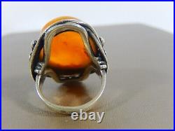 ART NOUVEAU 800 SILVER EGG YOLK BUTTERSCOTH AMBER With POLISH HALLMARKS RING S6.5
