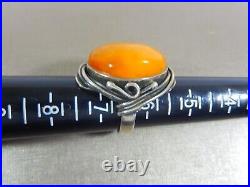 ART NOUVEAU 800 SILVER EGG YOLK BUTTERSCOTH AMBER With POLISH HALLMARKS RING S6.5
