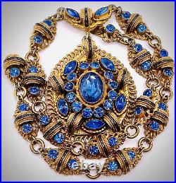 AUSTRO HUNGARIAN CZECH\uD83D\uDC99ART-DECO\uD83D\uDC99ENAMEL SAPPHIRE-BLUE RHINESTONE\uD83D\uDC99NECKLACE