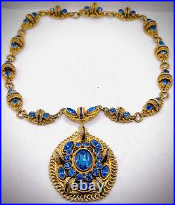 AUSTRO HUNGARIAN CZECH\uD83D\uDC99ART-DECO\uD83D\uDC99ENAMEL SAPPHIRE-BLUE RHINESTONE\uD83D\uDC99NECKLACE