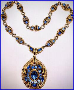 AUSTRO HUNGARIAN CZECH\uD83D\uDC99ART-DECO\uD83D\uDC99ENAMEL SAPPHIRE-BLUE RHINESTONE\uD83D\uDC99NECKLACE