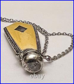 Antiq Art Deco Sterling Silver Guilloche Enamel Perfume Bottle Pendant Necklace