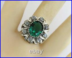 Antique 14k Gold 4.40ct Rose Cut Diamond Emerald Art Deco Dinner Ring Size 5.75