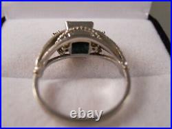 Antique 18k White Gold Colombian Emerald Diamond Art Deco Ballerina Halo Ring