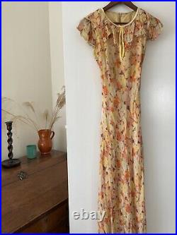 Antique 1920's 1930's Floral Silk Chiffon Tea Dress