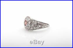 Antique 1930s ART DECO 1.50ct Genuine PINK Diamond Platinum Filigree Ring