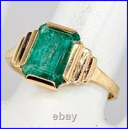 Antique 1930s ART DECO $4000 3ct Colombian Emerald 9k Yellow Gold Band Ring