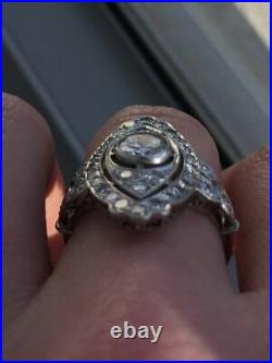 Antique 3.20 CT Round Cut CZ 935 Argentium Silver Vintage Art Deco Wedding Ring