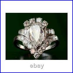 Antique 3.25Ct Pear Cut Diamond Engagement Vintage Art Deco Ring 14k White Gold