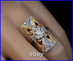 Antique 3Ct Simulated Diamond Round Cut Art Deco Vintage Wedding Ring 925 Silver