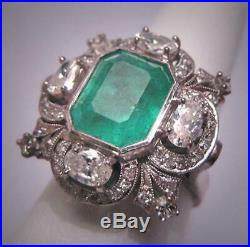 Antique 6.60ct Emerald Stone Vintage Art Deco Wedding Sterling 925 Silver Ring
